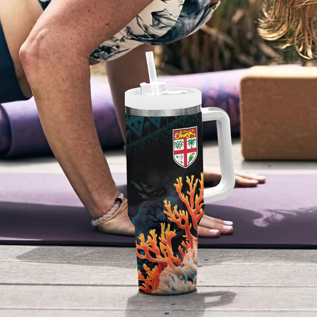 Fiji Bati Rugby Viti Masi Tumbler With Handle Coral Motifs LT7 - Polynesian Pride