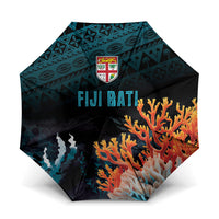 Fiji Bati Rugby Viti Masi Umbrella Coral Motifs LT7 One Size Folded 11.42 inch Opened Diameter 37.4 inch Black Turquoise - Polynesian Pride