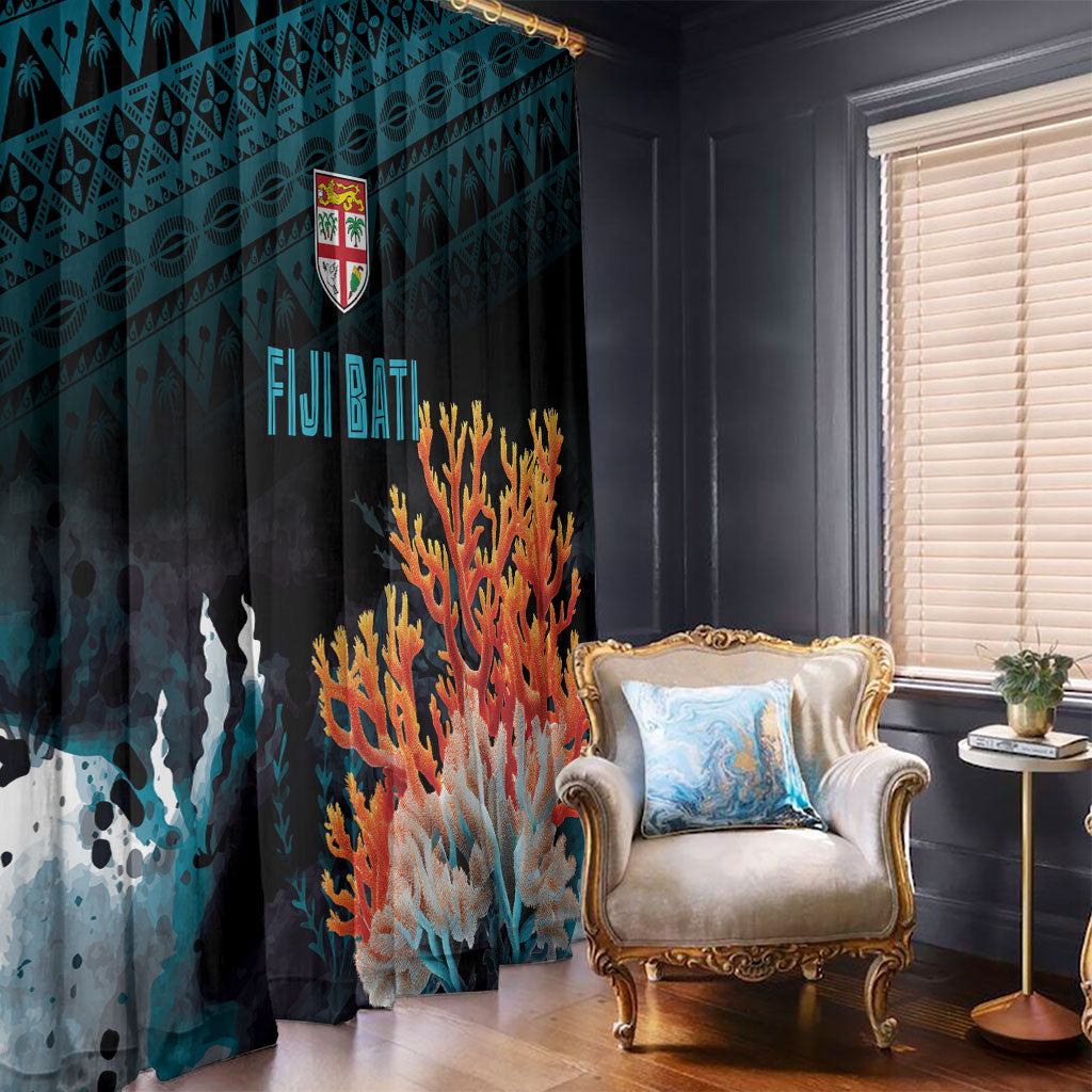 Fiji Bati Rugby Viti Masi Window Curtain Coral Motifs LT7 - Polynesian Pride