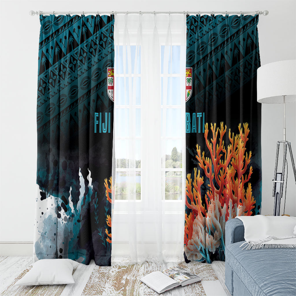 Fiji Bati Rugby Viti Masi Window Curtain Coral Motifs LT7 - Polynesian Pride