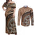 Tonga Ngatu Couples Matching Off Shoulder Maxi Dress and Long Sleeve Button Shirt Tokelau Classic Motifs LT7 Brown - Polynesian Pride