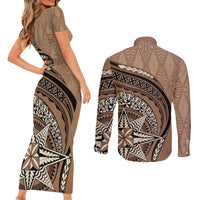 Tonga Ngatu Couples Matching Short Sleeve Bodycon Dress and Long Sleeve Button Shirt Tokelau Classic Motifs LT7 - Polynesian Pride