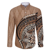 Tonga Ngatu Family Matching Long Sleeve Bodycon Dress and Hawaiian Shirt Tokelau Classic Motifs LT7 Dad's Shirt - Long Sleeve Brown - Polynesian Pride
