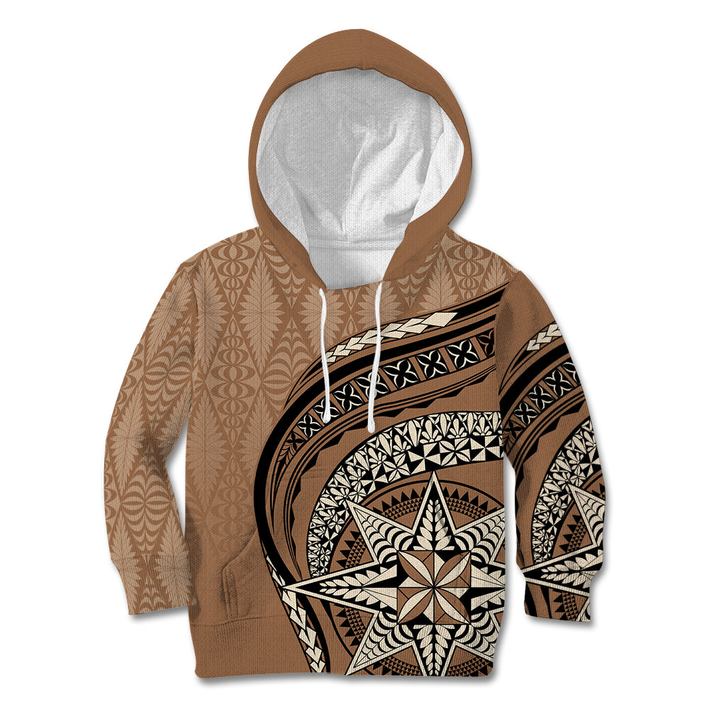 Tonga Ngatu Kid Hoodie Tokelau Classic Motifs LT7 Hoodie Brown - Polynesian Pride