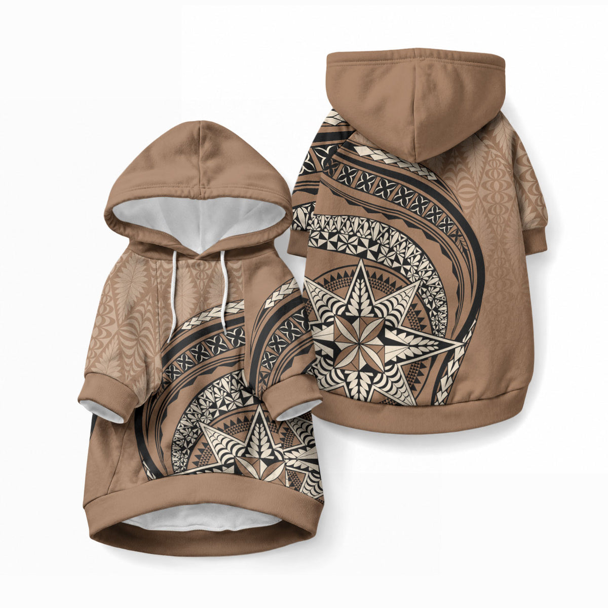 Tonga Ngatu Pet Hoodie Tokelau Classic Motifs LT7 Pullover Brown - Polynesian Pride