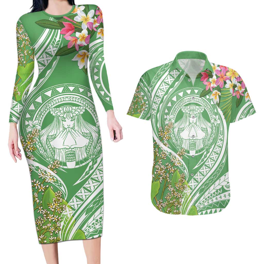 Aloha Molokai Island Couples Matching Long Sleeve Bodycon Dress and Hawaiian Shirt Hawaii Pua Kukui