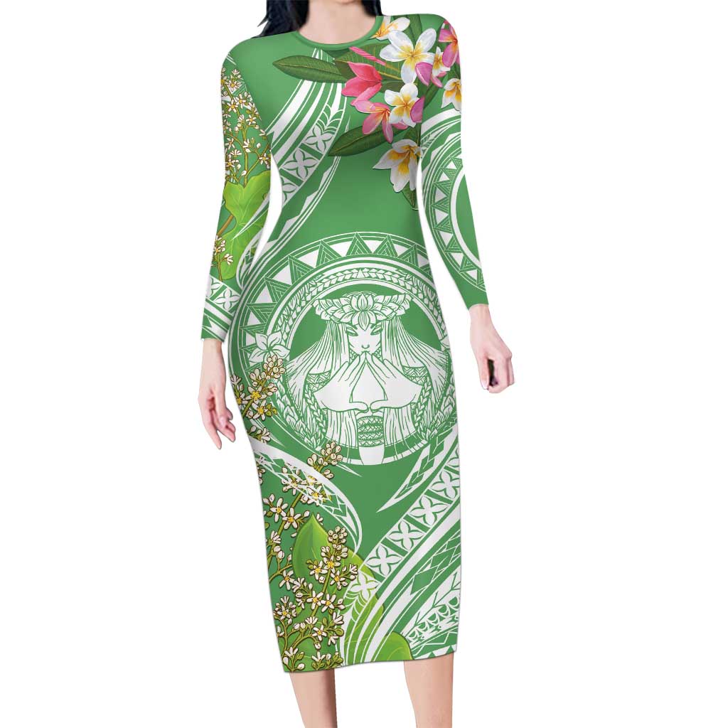 Aloha Molokai Island Long Sleeve Bodycon Dress Hawaii Pua Kukui