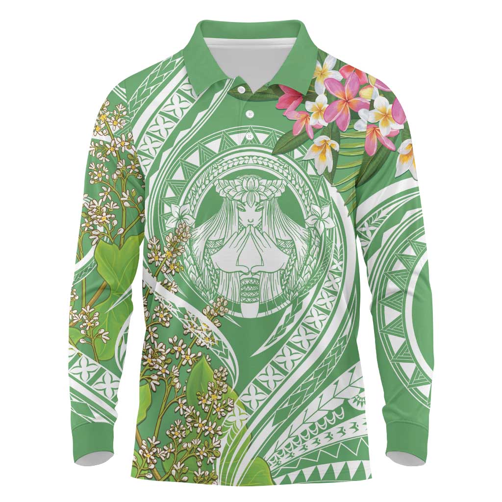 Aloha Molokai Island Long Sleeve Polo Shirt Hawaii Pua Kukui