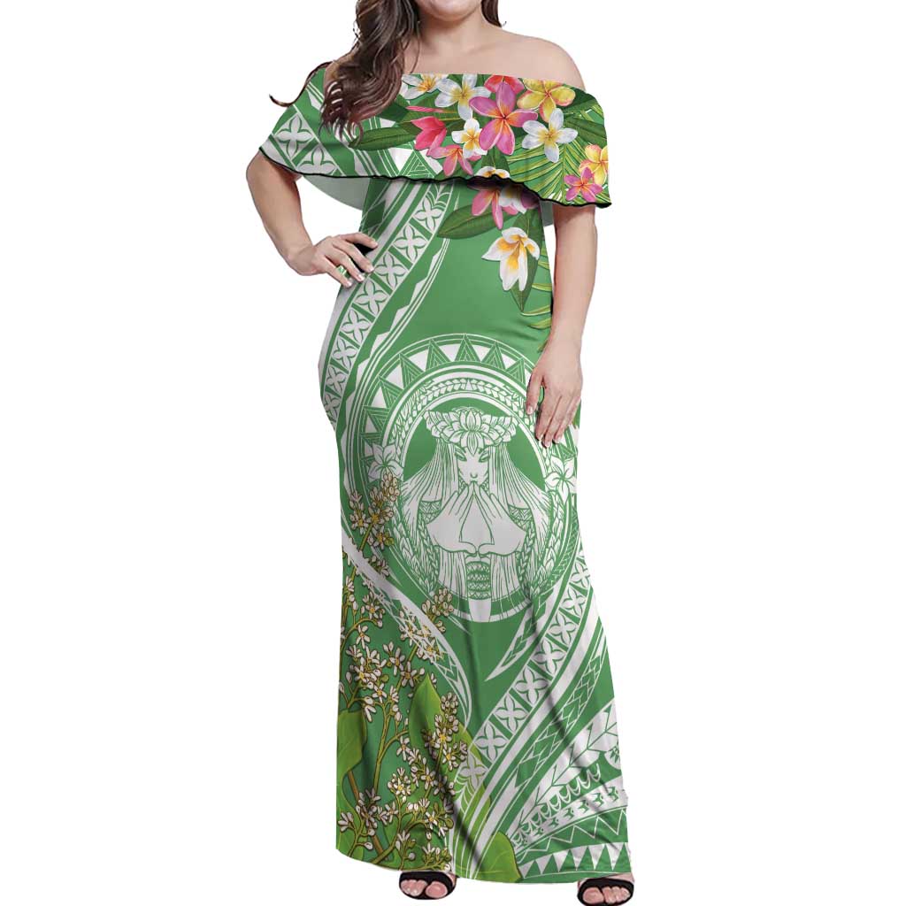 Aloha Molokai Island Off Shoulder Maxi Dress Hawaii Pua Kukui