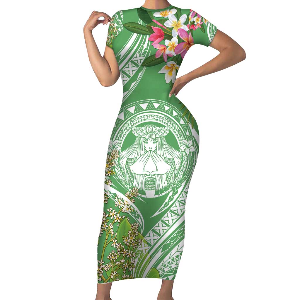 Aloha Molokai Island Short Sleeve Bodycon Dress Hawaii Pua Kukui