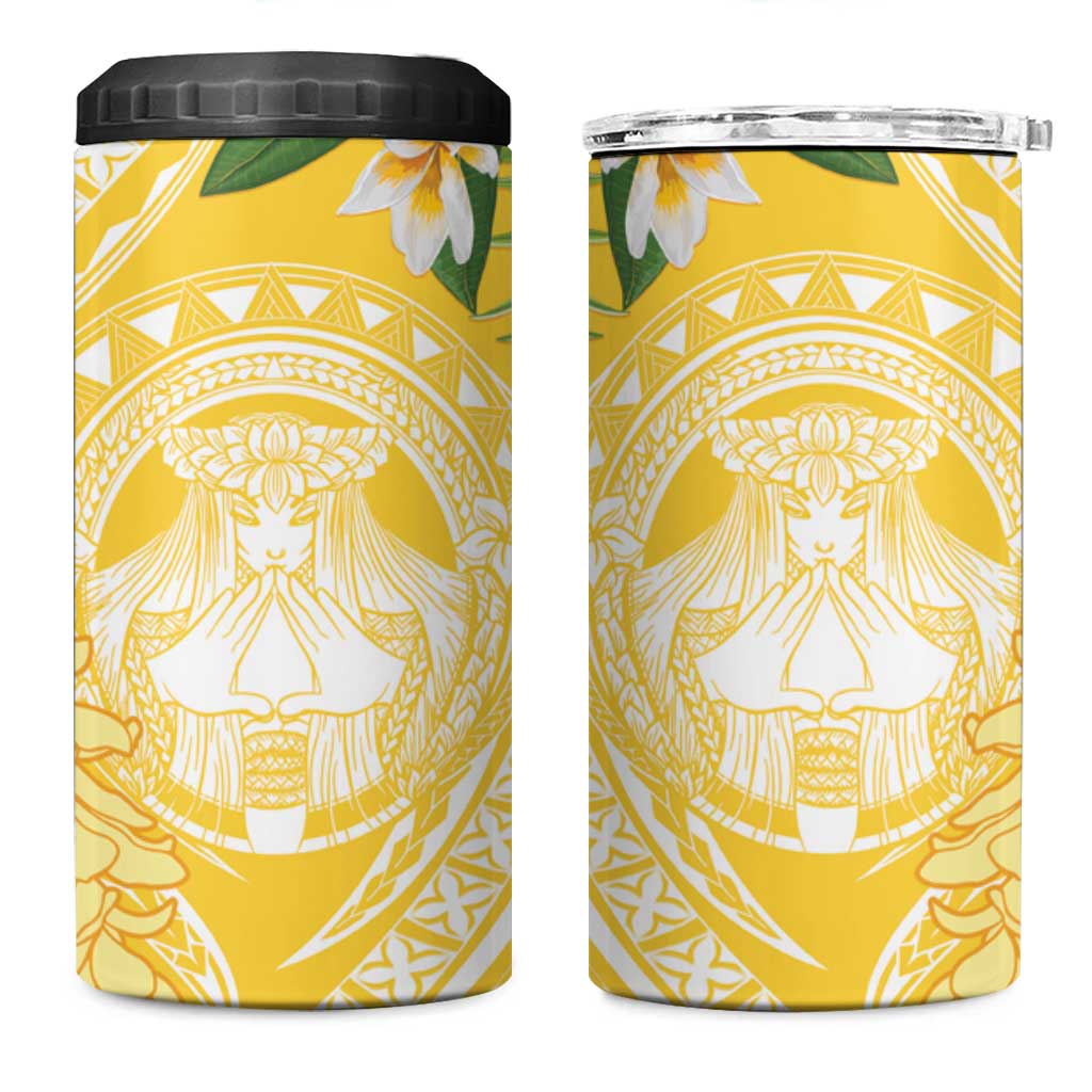 Aloha Hawaii Oahu 4 in 1 Can Cooler Tumbler Wahine with Ilima Lei