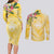 Aloha Hawaii Oahu Couples Matching Long Sleeve Bodycon Dress and Long Sleeve Button Shirt Wahine with Ilima Lei