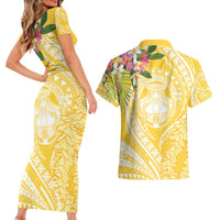 Aloha Hawaii Oahu Couples Matching Short Sleeve Bodycon Dress and Hawaiian Shirt Wahine with Ilima Lei