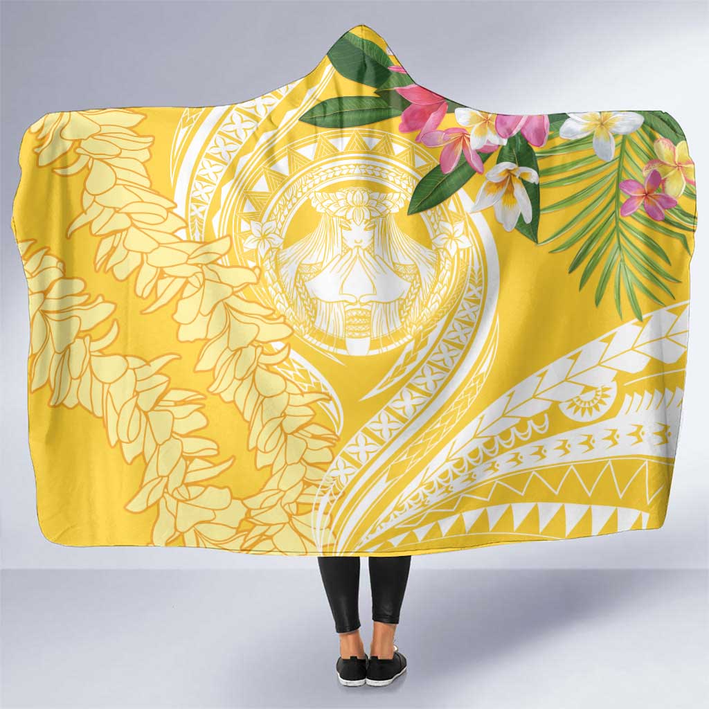 Aloha Hawaii Oahu Hooded Blanket Wahine with Ilima Lei