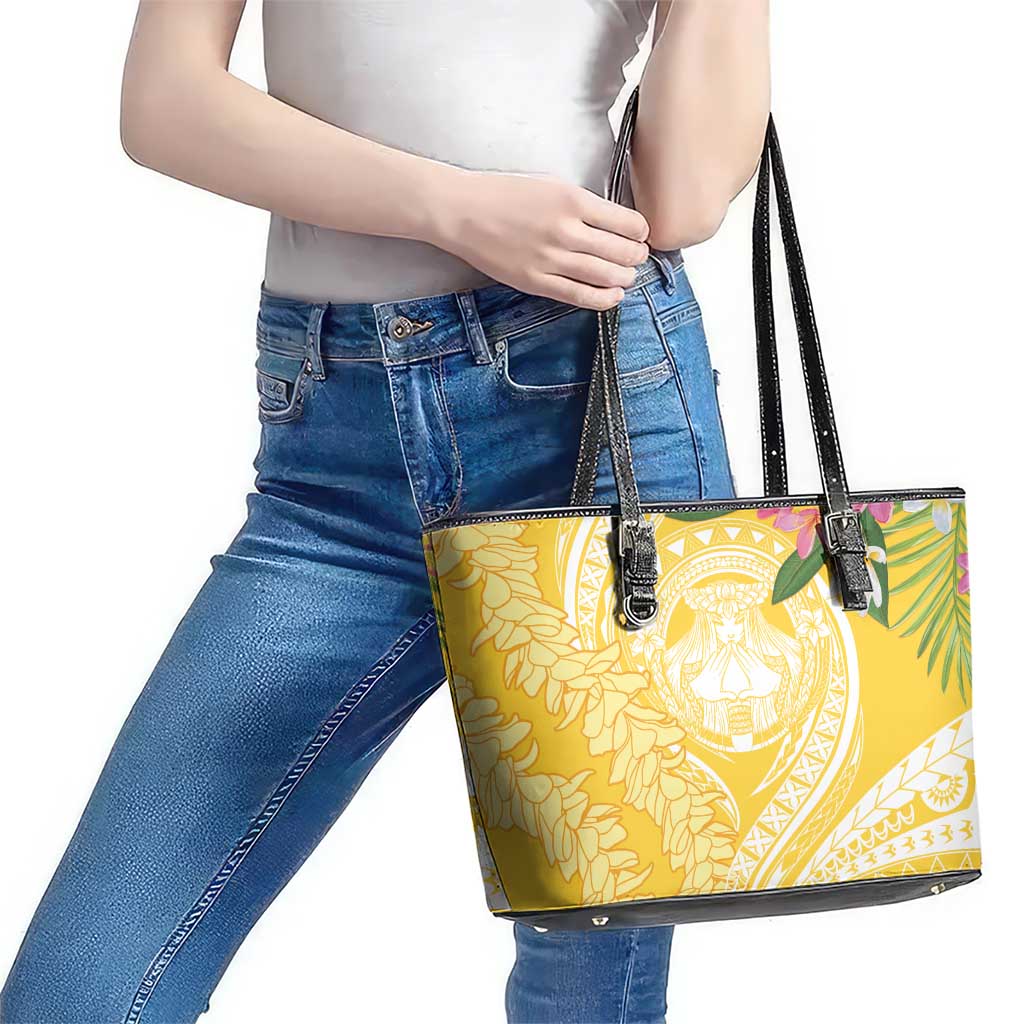 Aloha Hawaii Oahu Leather Tote Bag Wahine with Ilima Lei