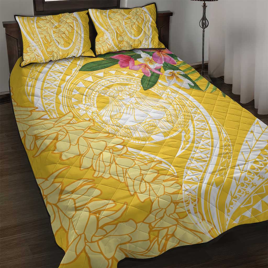 Aloha Hawaii Oahu Quilt Bed Set Wahine with Ilima Lei