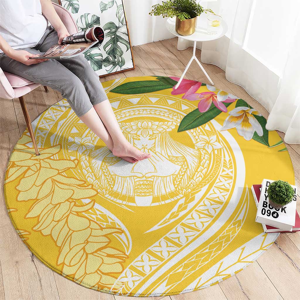 Aloha Hawaii Oahu Round Carpet Wahine with Ilima Lei