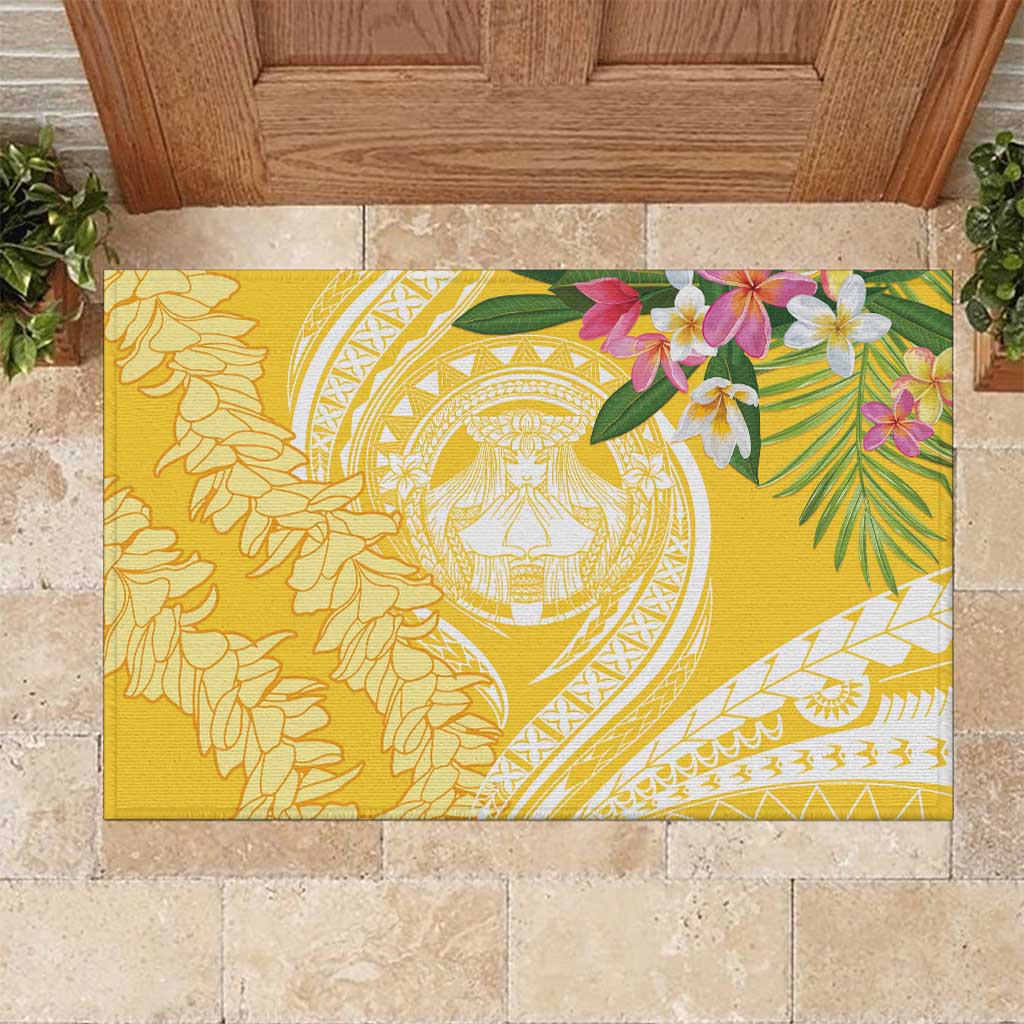 Aloha Hawaii Oahu Rubber Doormat Wahine with Ilima Lei