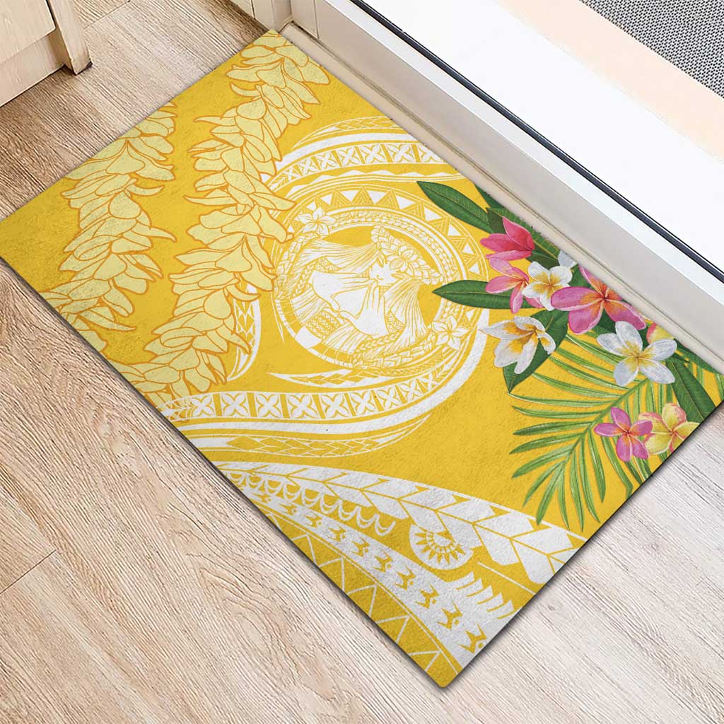 Aloha Hawaii Oahu Rubber Doormat Wahine with Ilima Lei
