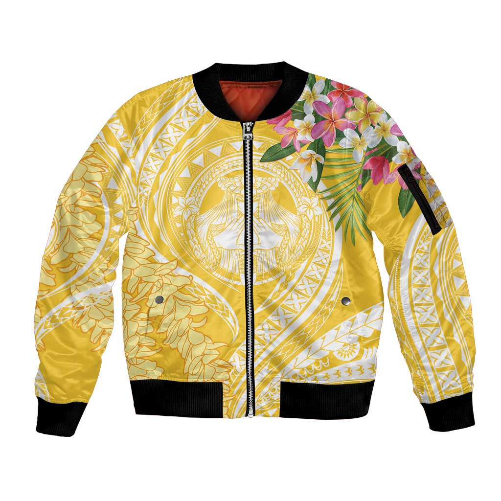 Aloha Hawaii Oahu Sleeve Zip Bomber Jacket Wahine with Ilima Lei