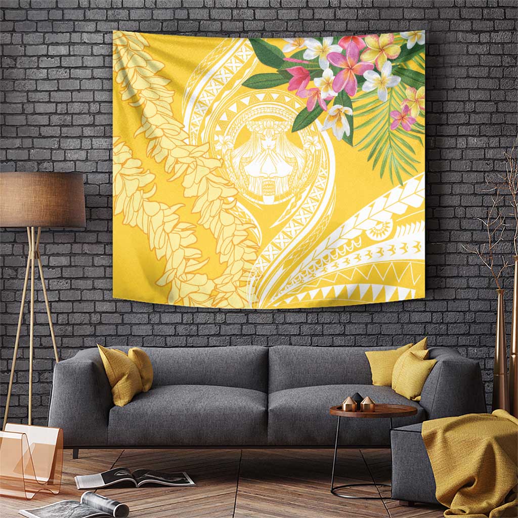 Aloha Hawaii Oahu Tapestry Wahine with Ilima Lei