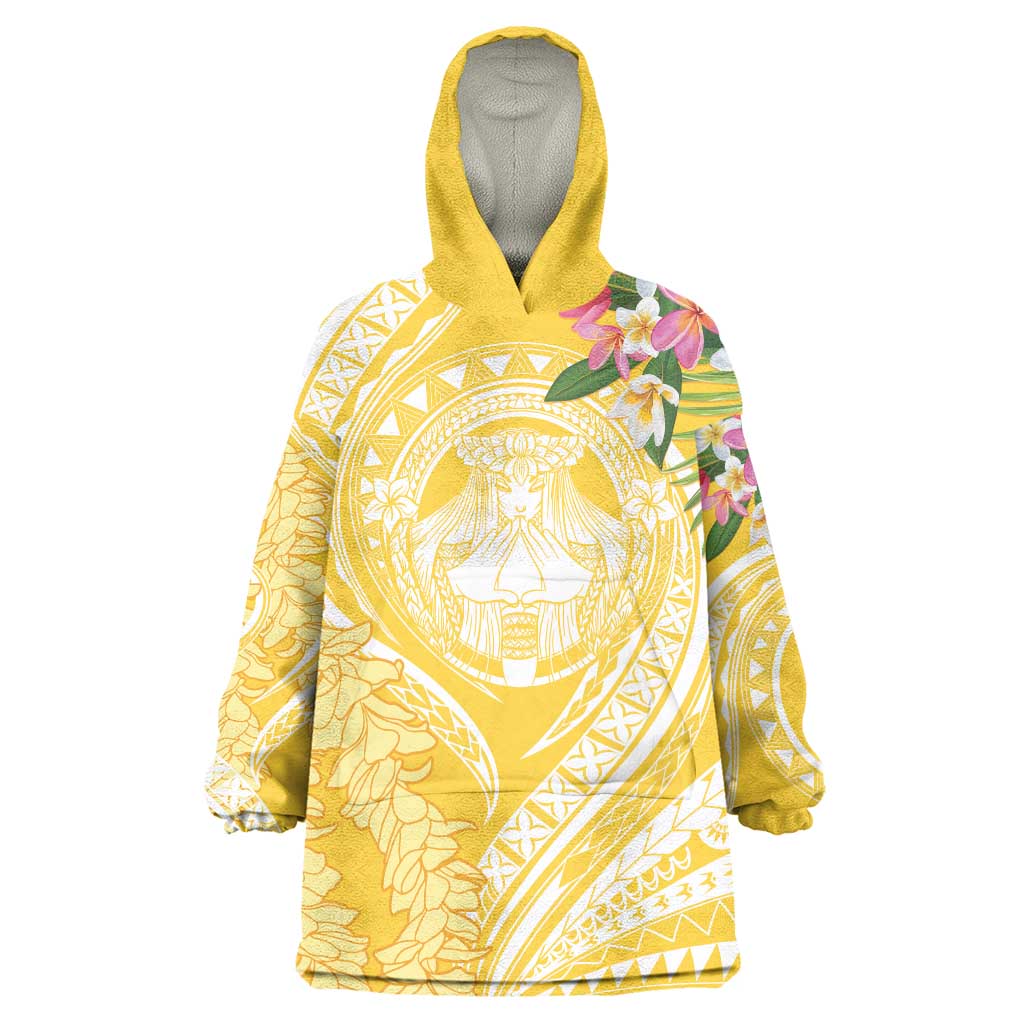 Aloha Hawaii Oahu Wearable Blanket Hoodie Wahine with Ilima Lei