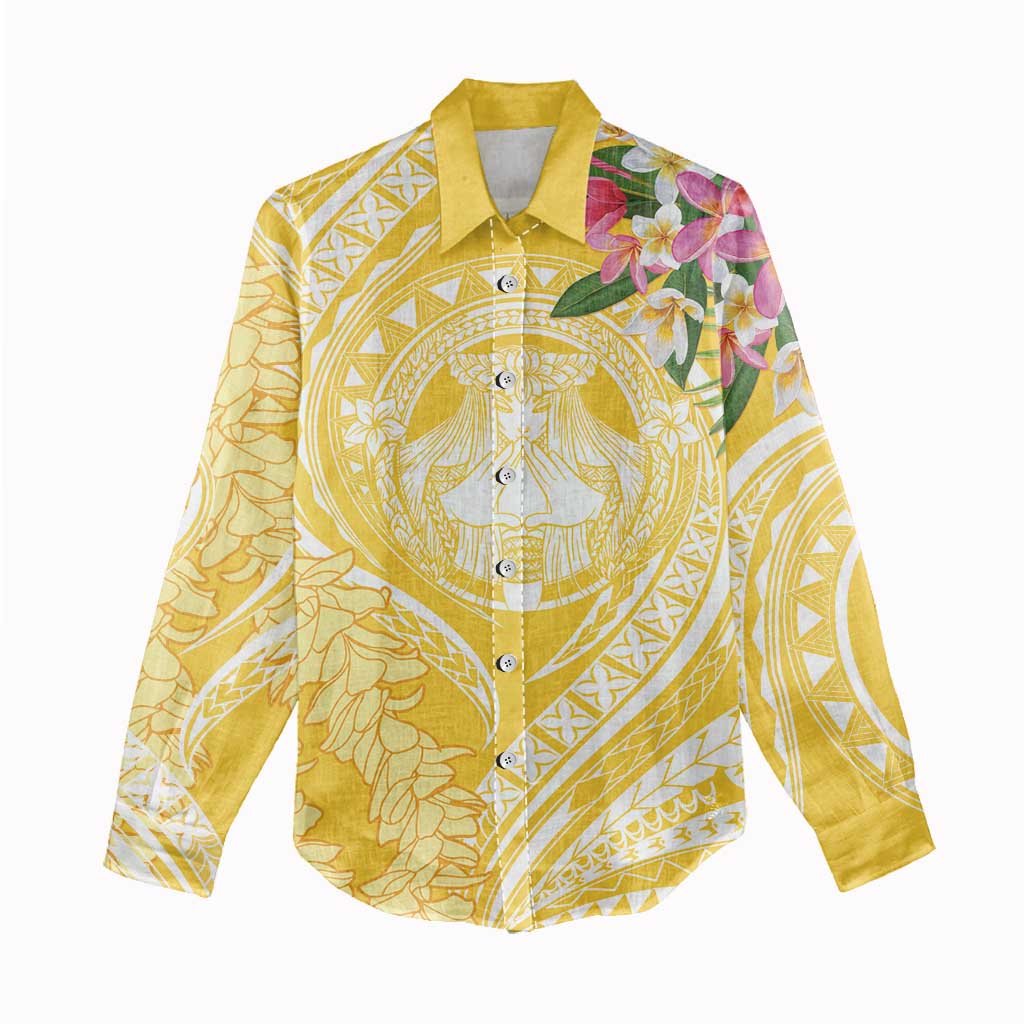 Aloha Hawaii Oahu Women Casual Shirt Wahine with Ilima Lei