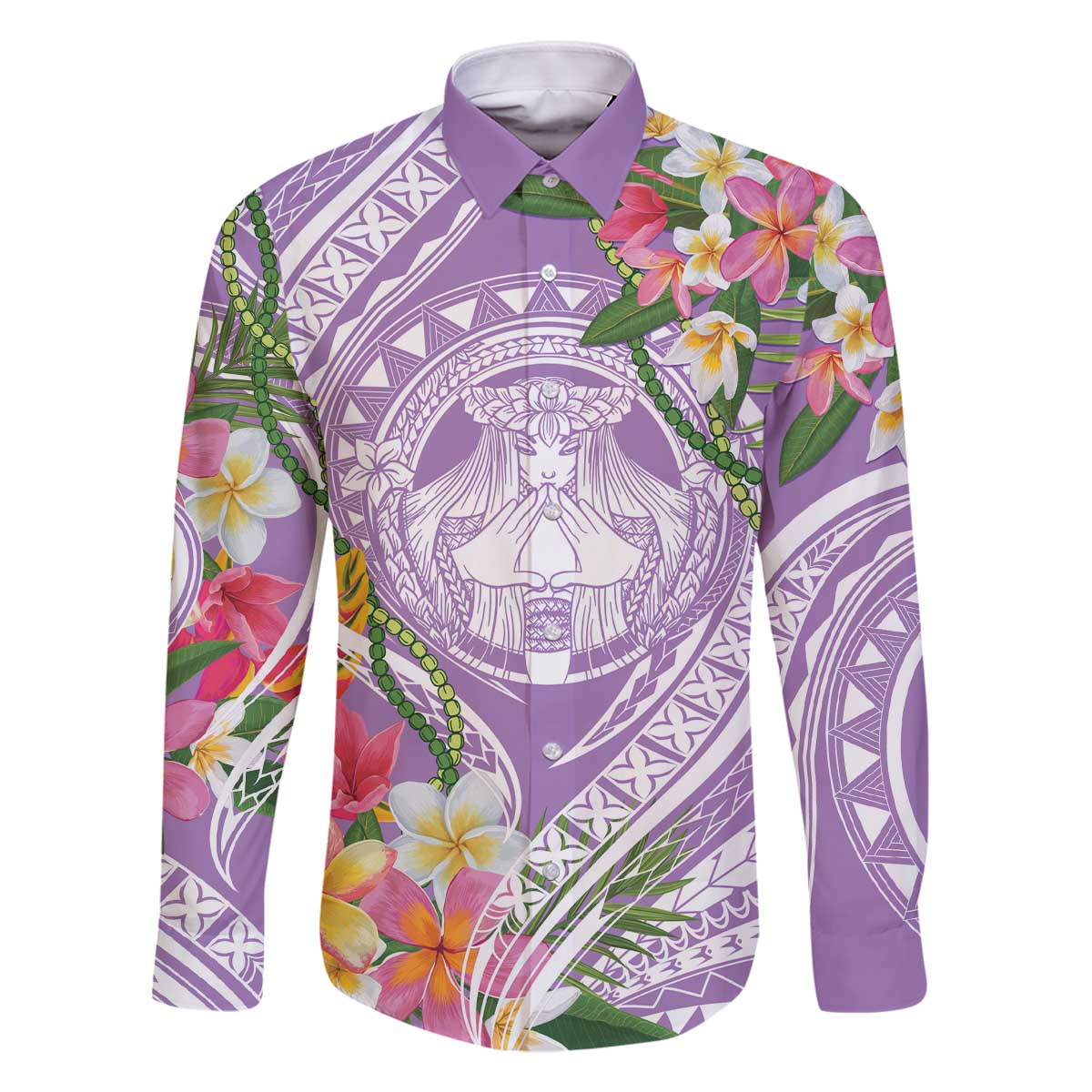 Aloha Hawaii Kauai Family Matching Off The Shoulder Long Sleeve Dress and Hawaiian Shirt Frangipani Mix Mokihana Lei