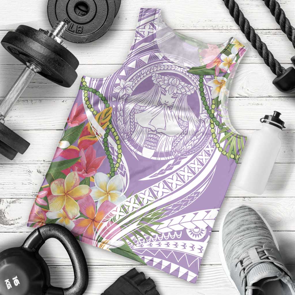 Aloha Hawaii Kauai Men Tank Top Frangipani Mix Mokihana Lei