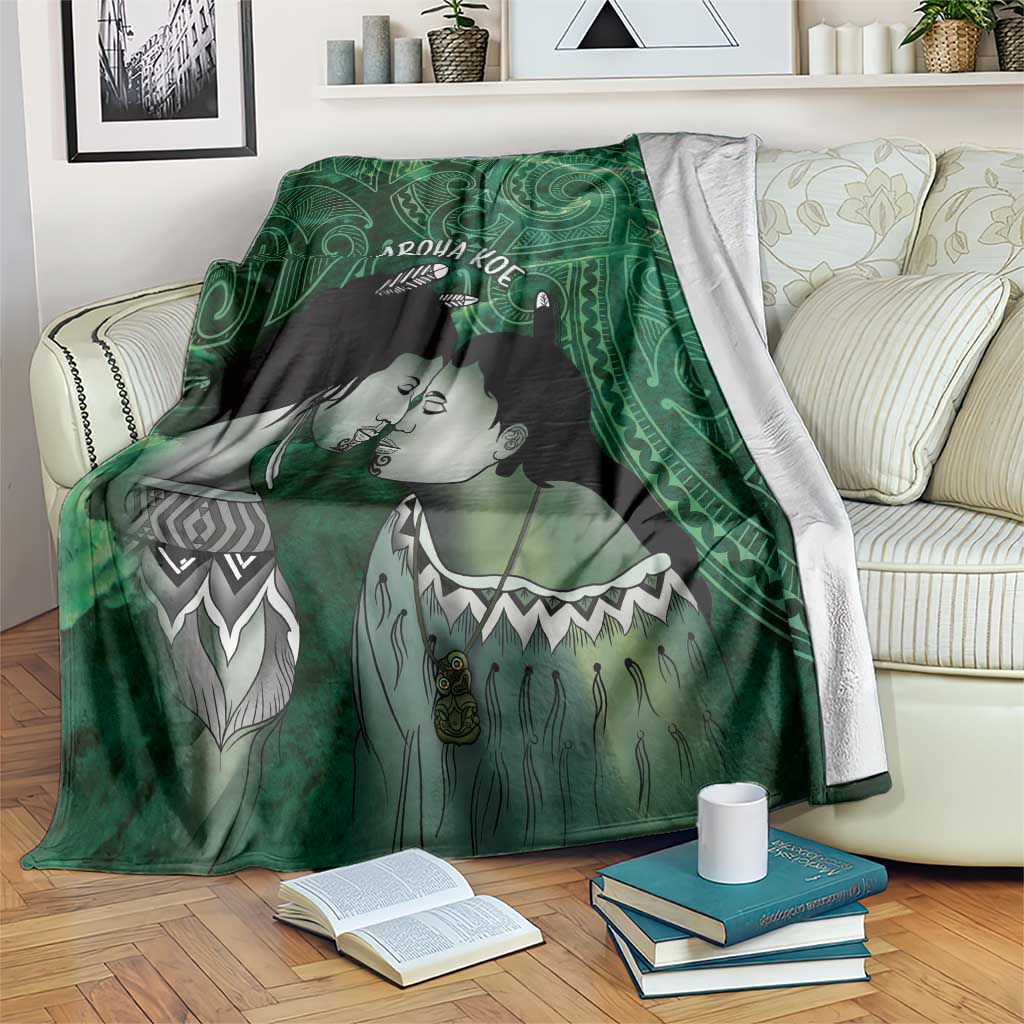 New Zealand Aroha Koe Mama Blanket Maori Hongi - Pounamu LT7 Green - Polynesian Pride