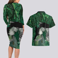 New Zealand Aroha Koe Mama Couples Matching Long Sleeve Bodycon Dress and Hawaiian Shirt Maori Hongi - Pounamu LT7 - Polynesian Pride