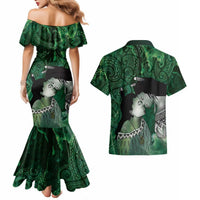 New Zealand Aroha Koe Mama Couples Matching Mermaid Dress and Hawaiian Shirt Maori Hongi - Pounamu LT7 - Polynesian Pride