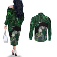 New Zealand Aroha Koe Mama Couples Matching Off The Shoulder Long Sleeve Dress and Long Sleeve Button Shirt Maori Hongi - Pounamu LT7 - Polynesian Pride