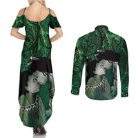 New Zealand Aroha Koe Mama Couples Matching Summer Maxi Dress and Long Sleeve Button Shirt Maori Hongi - Pounamu LT7 - Polynesian Pride