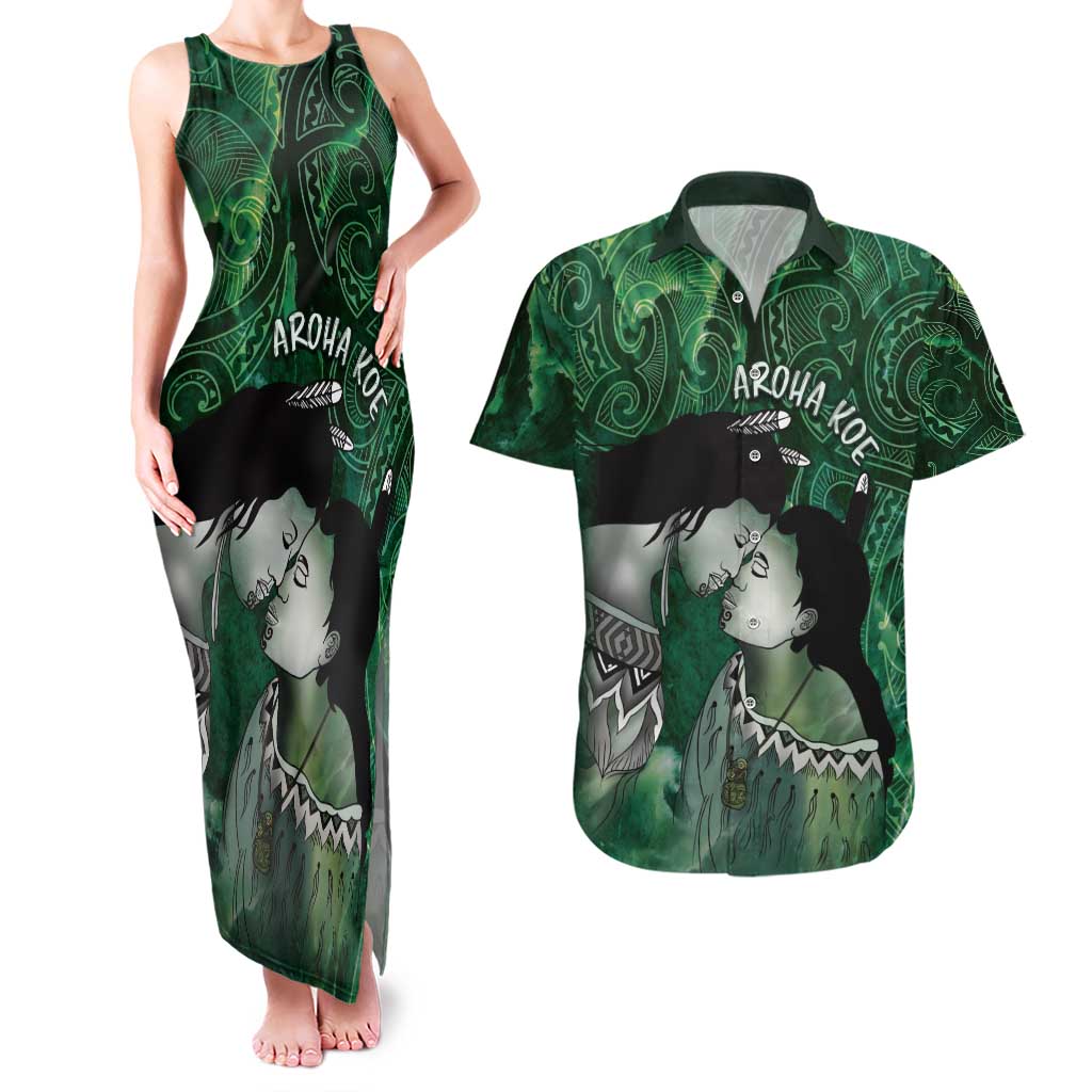 New Zealand Aroha Koe Mama Couples Matching Tank Maxi Dress and Hawaiian Shirt Maori Hongi - Pounamu
