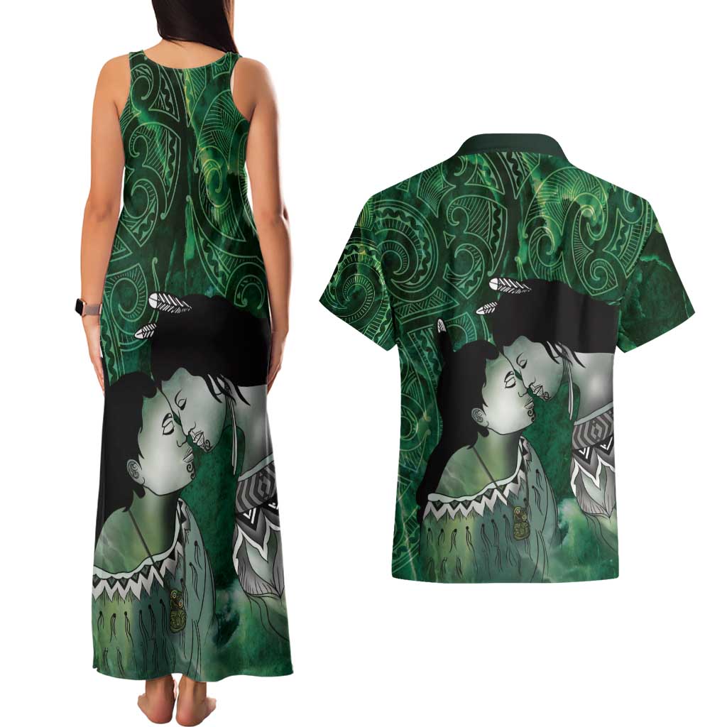 New Zealand Aroha Koe Mama Couples Matching Tank Maxi Dress and Hawaiian Shirt Maori Hongi - Pounamu LT7 - Polynesian Pride