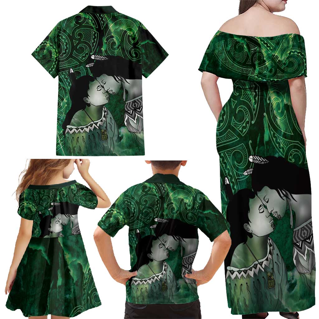 New Zealand Aroha Koe Mama Family Matching Off Shoulder Maxi Dress and Hawaiian Shirt Maori Hongi - Pounamu LT7 - Polynesian Pride