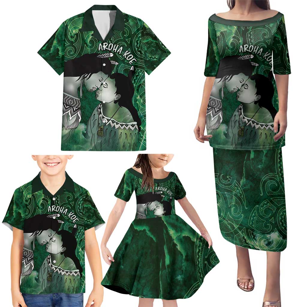 New Zealand Aroha Koe Mama Family Matching Puletasi and Hawaiian Shirt Maori Hongi - Pounamu LT7 - Polynesian Pride