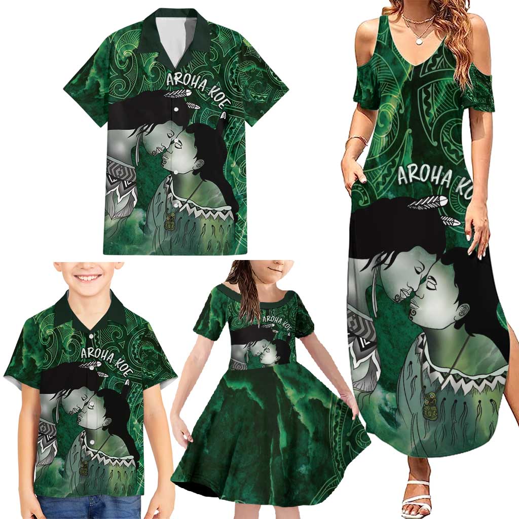 New Zealand Aroha Koe Mama Family Matching Summer Maxi Dress and Hawaiian Shirt Maori Hongi - Pounamu LT7 - Polynesian Pride