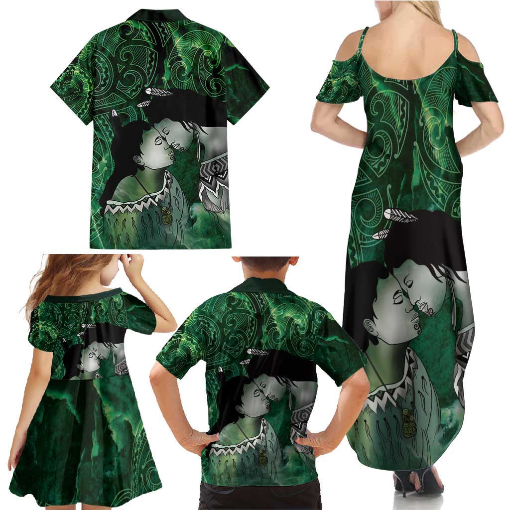 New Zealand Aroha Koe Mama Family Matching Summer Maxi Dress and Hawaiian Shirt Maori Hongi - Pounamu LT7 - Polynesian Pride