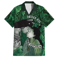 New Zealand Aroha Koe Mama Family Matching Summer Maxi Dress and Hawaiian Shirt Maori Hongi - Pounamu LT7 Dad's Shirt - Short Sleeve Green - Polynesian Pride