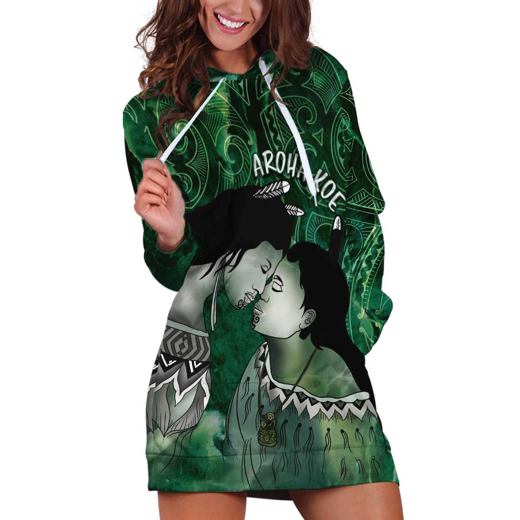 New Zealand Aroha Koe Mama Hoodie Dress Maori Hongi - Pounamu LT7 Green - Polynesian Pride