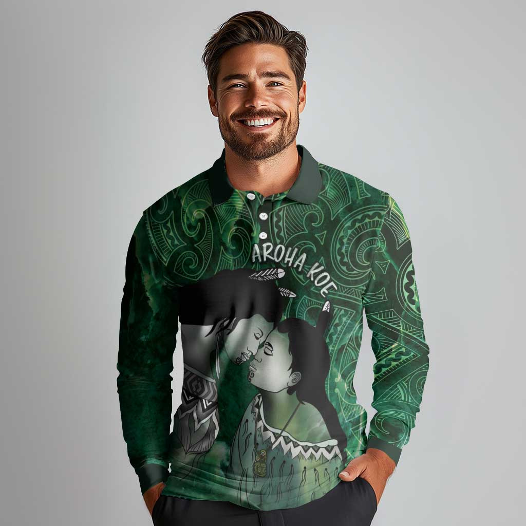 New Zealand Aroha Koe Mama Long Sleeve Polo Shirt Maori Hongi - Pounamu