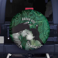 New Zealand Aroha Koe Mama Spare Tire Cover Maori Hongi - Pounamu LT7 No hole Green - Polynesian Pride