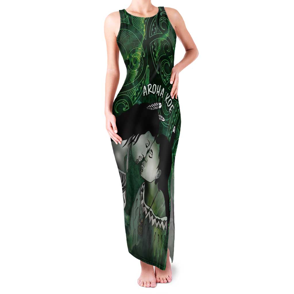 New Zealand Aroha Koe Mama Tank Maxi Dress Maori Hongi - Pounamu LT7 Women Green - Polynesian Pride