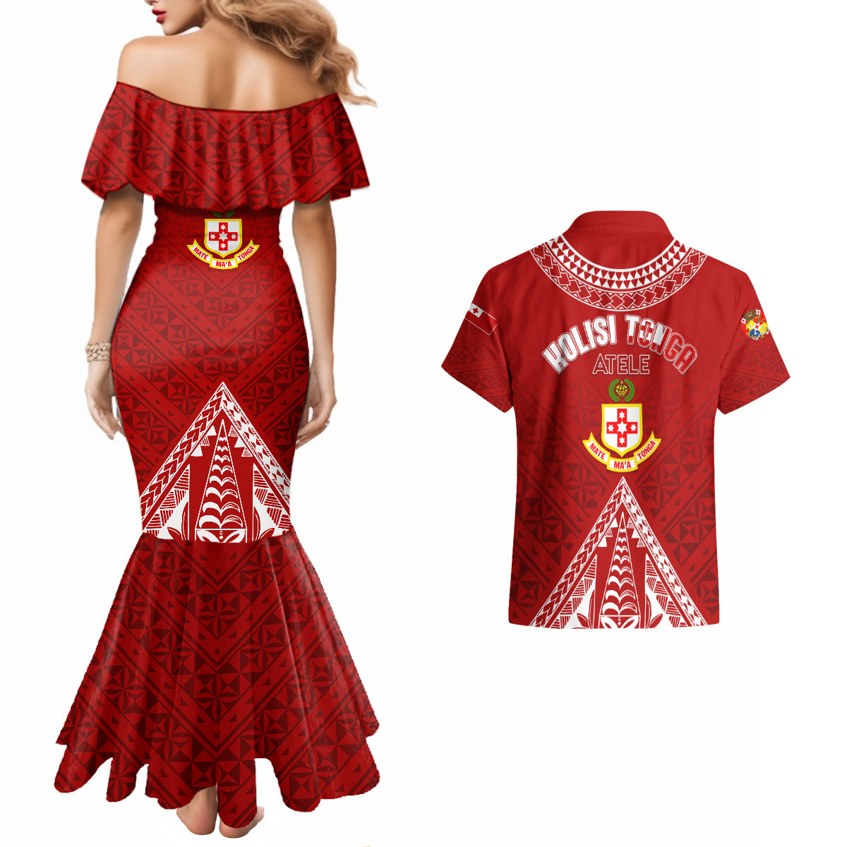 Personalised Kolisi Tonga Atele Couples Matching Mermaid Dress And Hawaiian Shirt Tongan Kupesi - Special LT7 - Polynesian Pride
