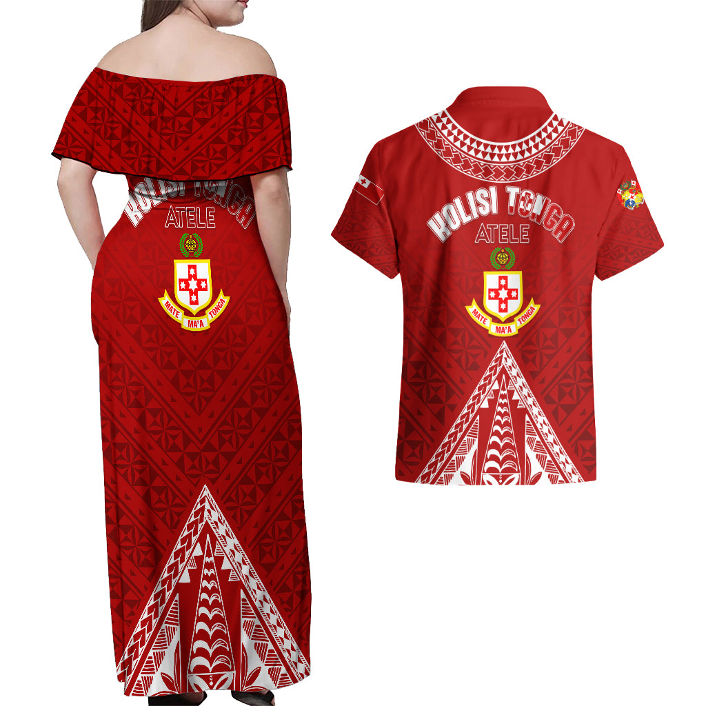 Personalised Kolisi Tonga Atele Couples Matching Off Shoulder Maxi Dress and Hawaiian Shirt Tongan Kupesi - Special LT7 - Polynesian Pride