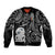 Kia Hara Te reo Maori Bomber Jacket Manaia Moko Pattern