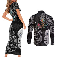 Kia Hara Te reo Maori Couples Matching Short Sleeve Bodycon Dress and Long Sleeve Button Shirt Manaia Moko Pattern LT7 - Polynesian Pride