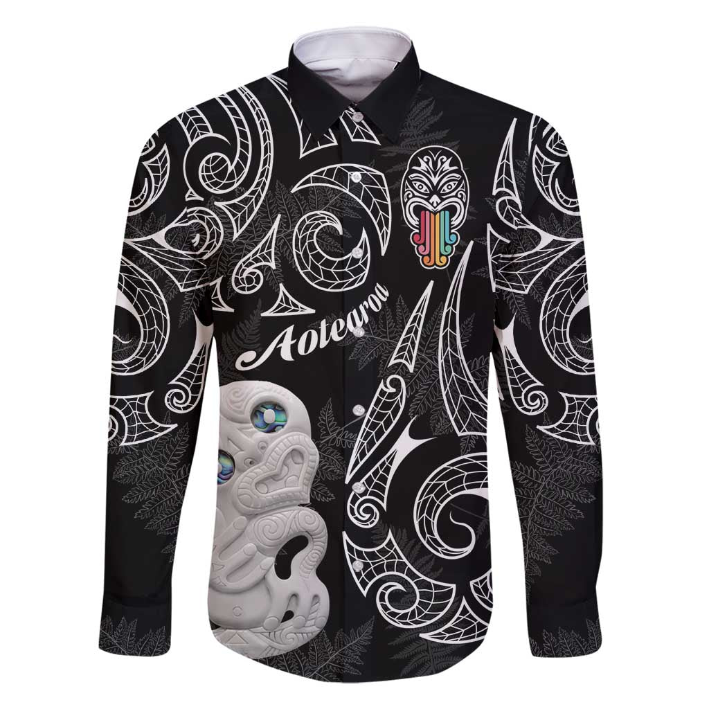Kia Hara Te reo Maori Family Matching Long Sleeve Bodycon Dress and Hawaiian Shirt Manaia Moko Pattern LT7 Dad's Shirt - Long Sleeve Black - Polynesian Pride